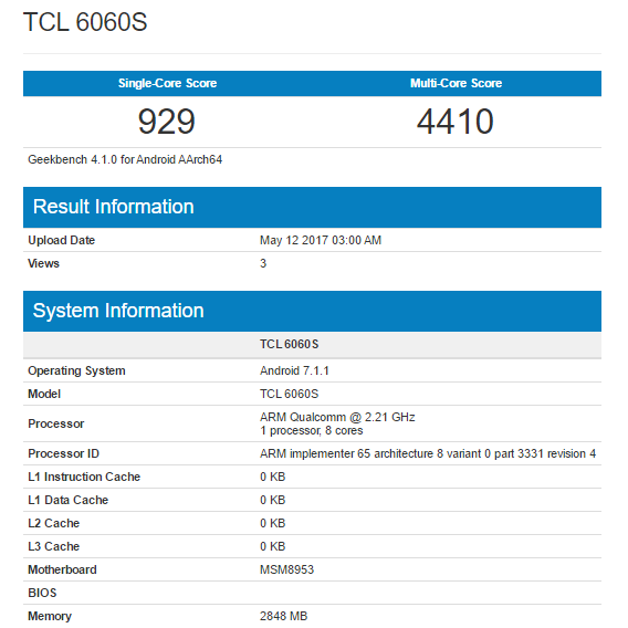 Alcatel Idol 5 Geekbench
