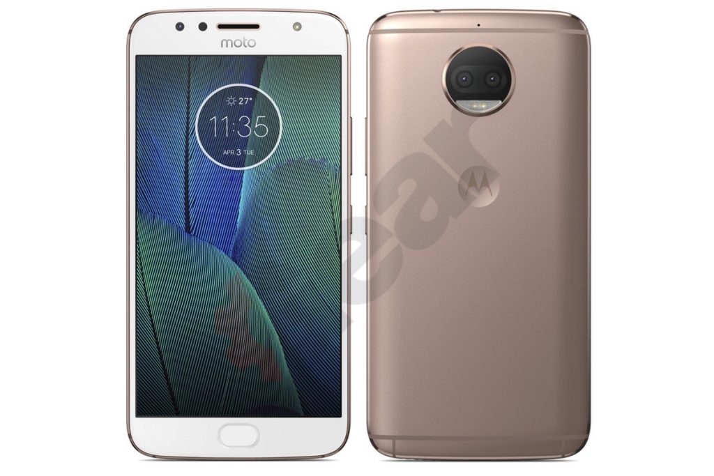 Render del Motorola Moto G5S Plus blanco y dorado. 