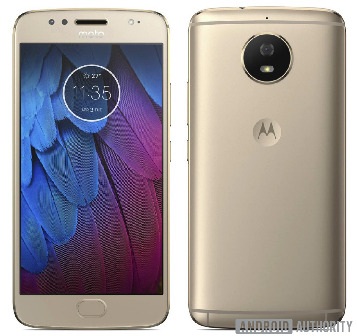 Renders de prensa del Motorola Moto G5S dorado. 