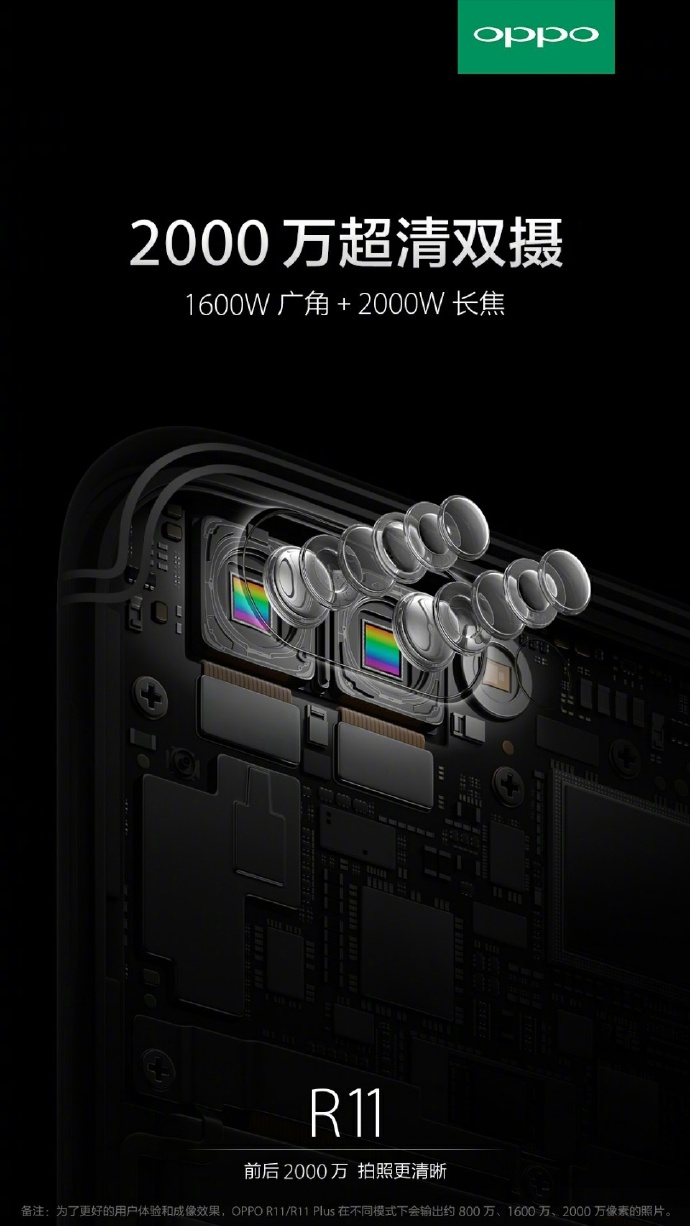 Render oficial del OPPO R11 y su cámara posterior de lente dual.