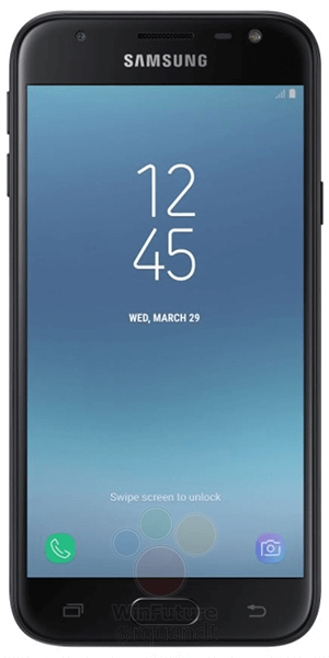 Frente del Samsung Galaxy J3 (2017) negro versión europea.