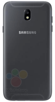 Render filtrado del reverso del Samsung Galaxy J5 (2017) color negro.
