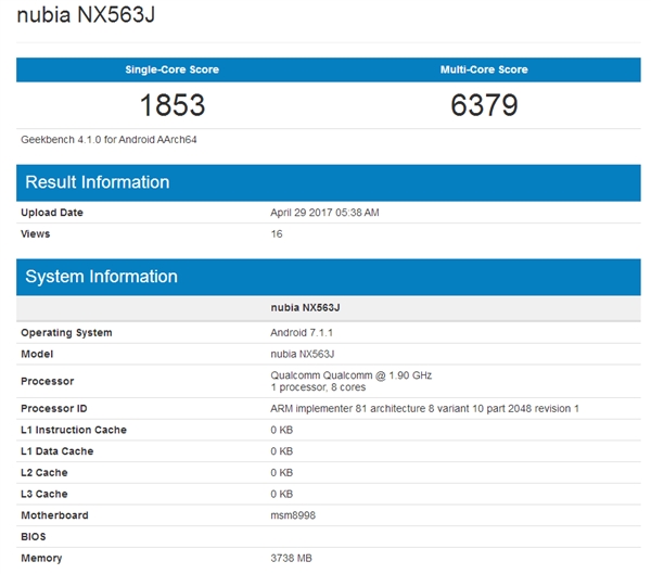 nubia Z17 geekbench