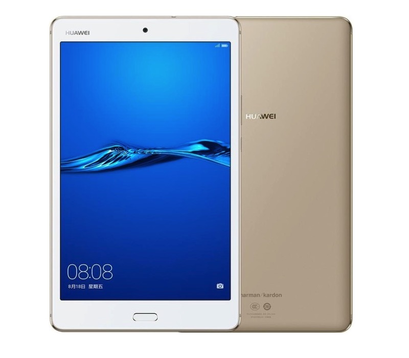 Frente y parte del dorso de la Huawei MediaPad M3 Lite 8.0 dorada.