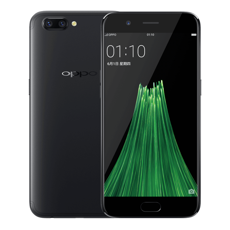 Frente y parte del dorso del OPPO R11 negro.