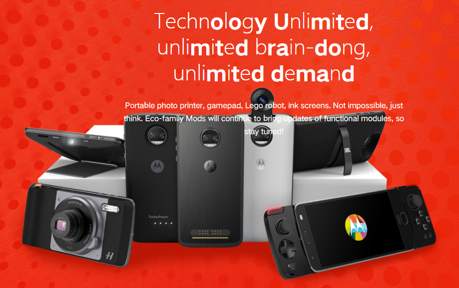 Render publicitario de nuevos Moto Mods por anunciarse.