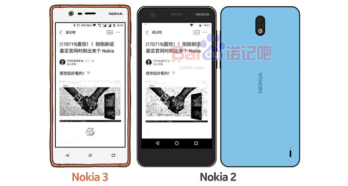 Render comparativo del sitio chino Baidu entre un Nokia 3 y un supuesto Nokia 2.
