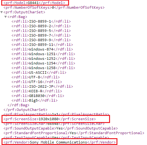 UAProf del Sony G8441 que se cree se trata del Sony Xperia XZ1 Compact.