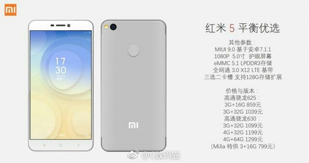 Frente y dorso del Xiaomi Redmi 5 color gris claro.