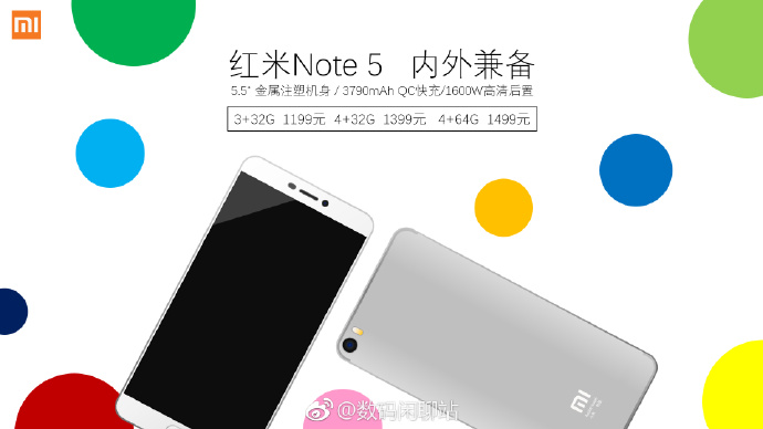Render publicado en Weibo adelantando especificaciones del Xiaomi Redmi Note 5.