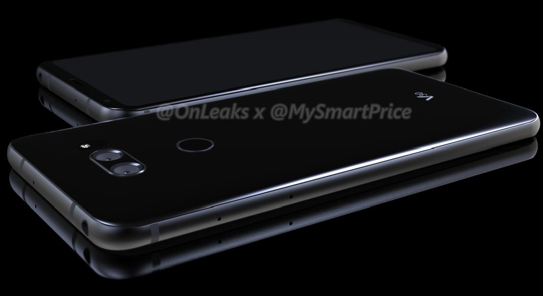 Render CAD del supuesto LG V30 mostrando un puerto de audio estándar.
