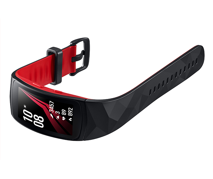 Imagen oficial del Samsung Geat Fit2 Pro rojo en posición horizontal.