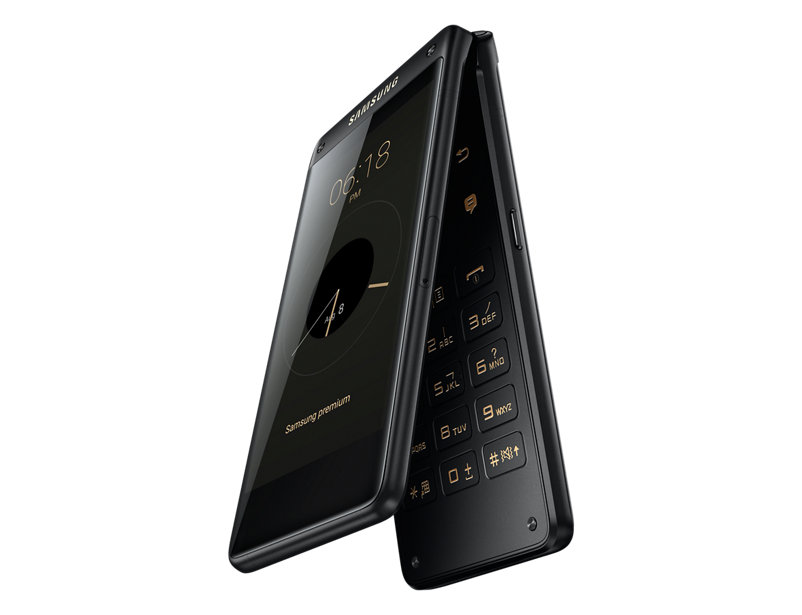 Render oficial del frente y parte del teclado del Samsung Leader 8 negro.