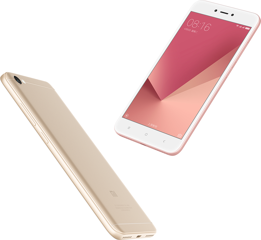 Render oficial del Xiaomi Redmi Note 5A color rosa metalizado.