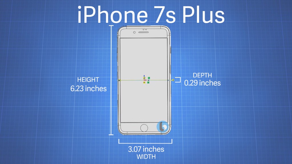 Render ilustrativo sobre las hipotéticas dimensiones del iPhone 7s Plus.