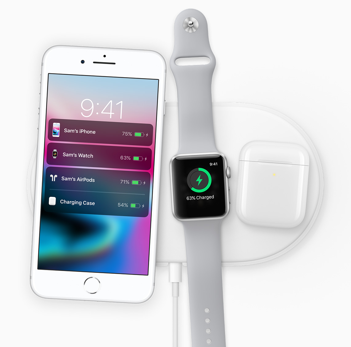 Imagen oficial de un cargador universal Apple AirPower para AirPods, iPhones y Apple Watches.