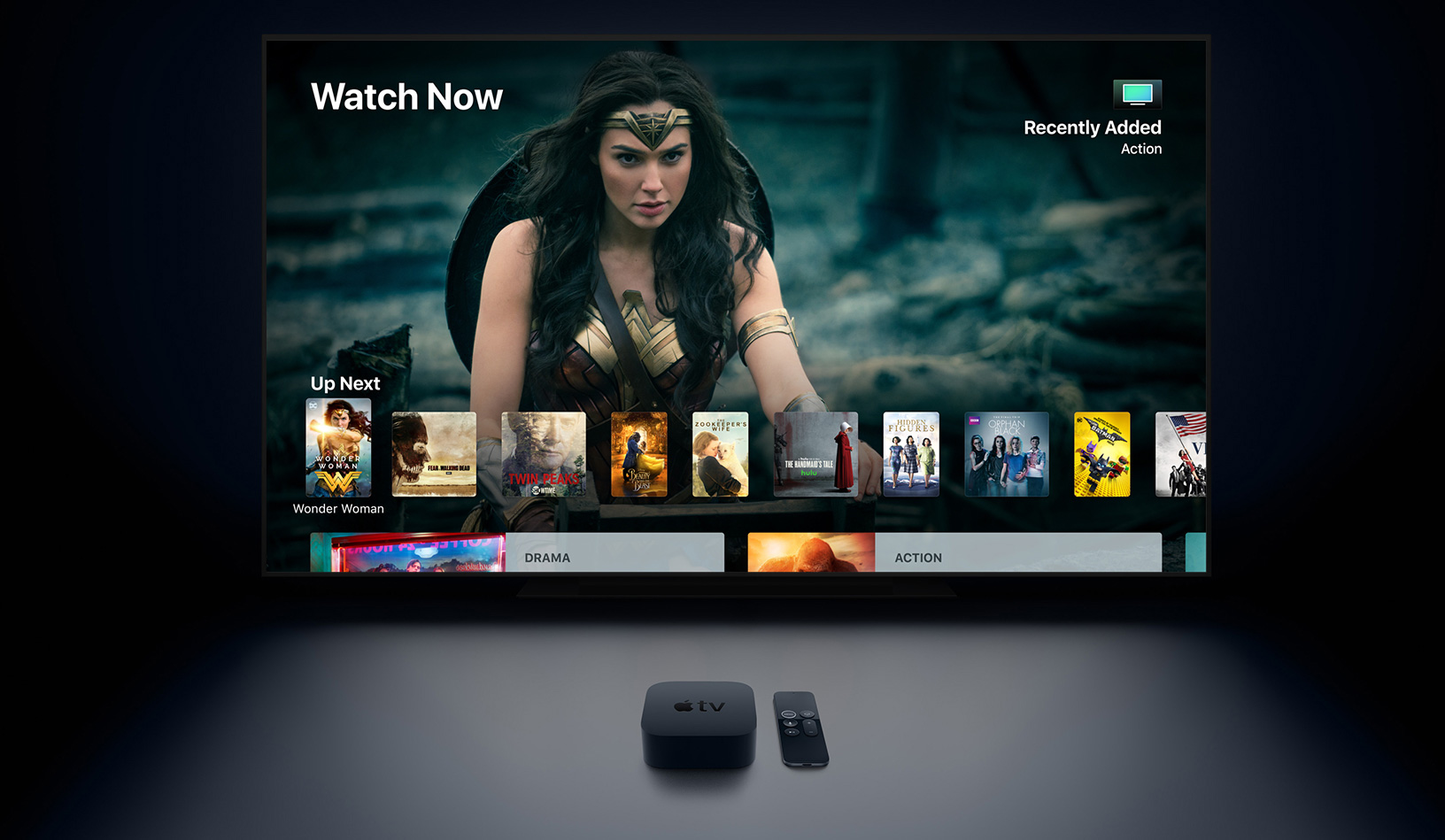 Ilustración oficial del Apple TV 4K en acción.