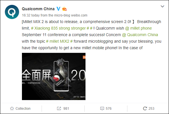 Mensaje de Qualcomm China en la red social Weibo traducido por Google Translate.