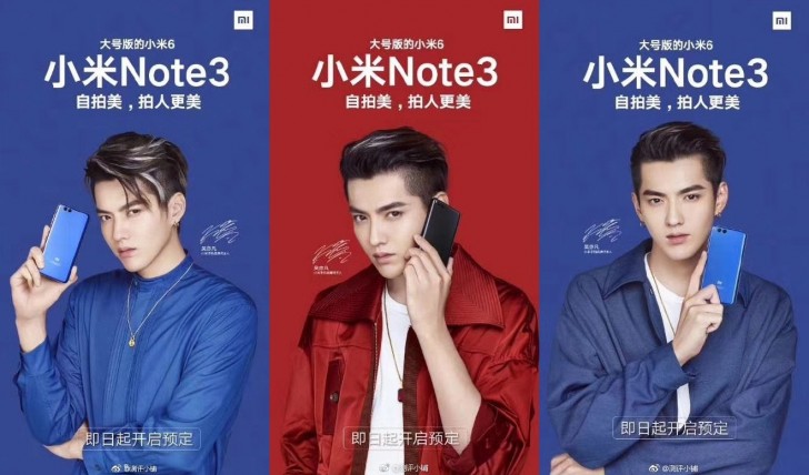 Póster oficial del XIaomi Mi Note 3 en al menos dos variantes de color.