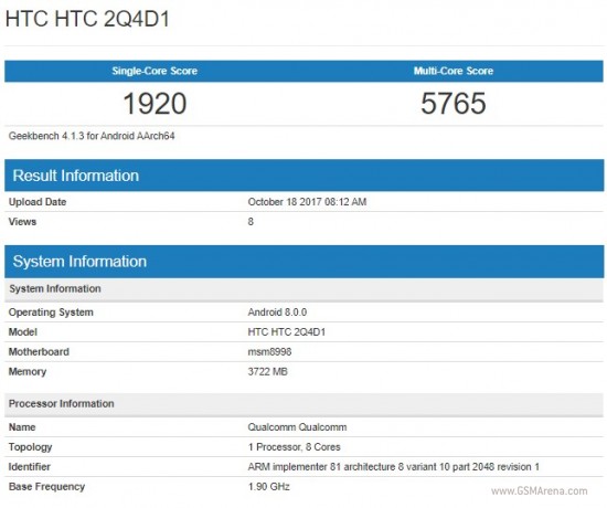 Captura de parte de la prueba de benchmarking del HTC 2Q4D1.