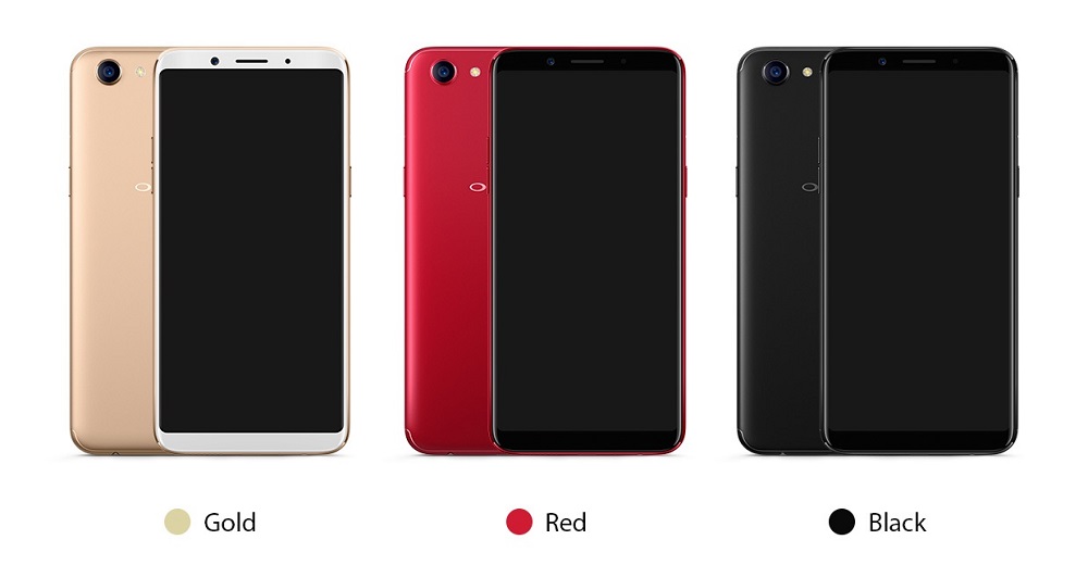 Render oficial de los tres colores disponibles del OPPO F5.