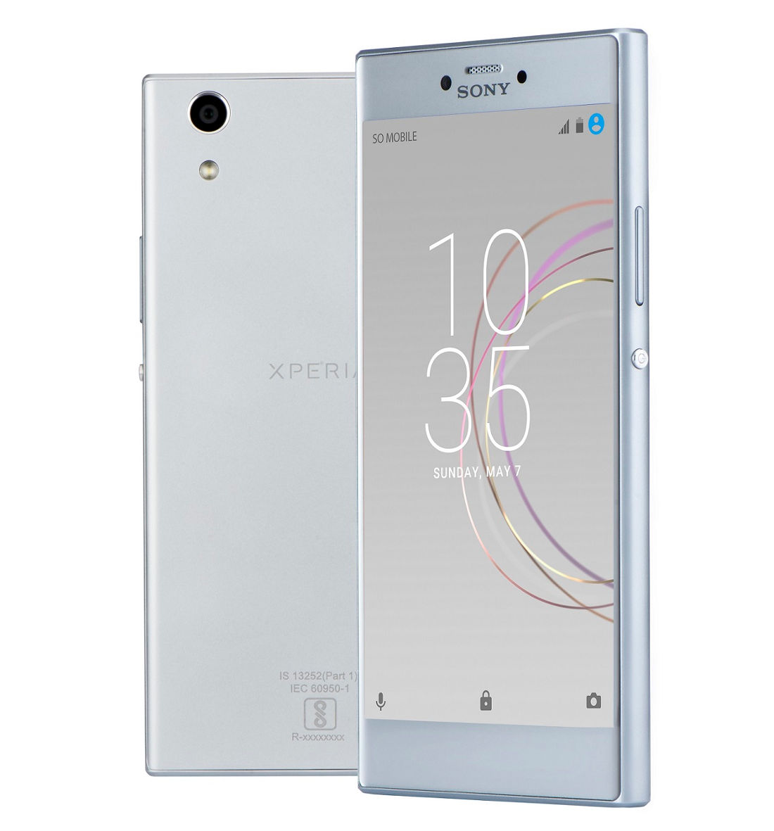 Render oficial del frente y dorso del Sony Xperia R1 blanco. 