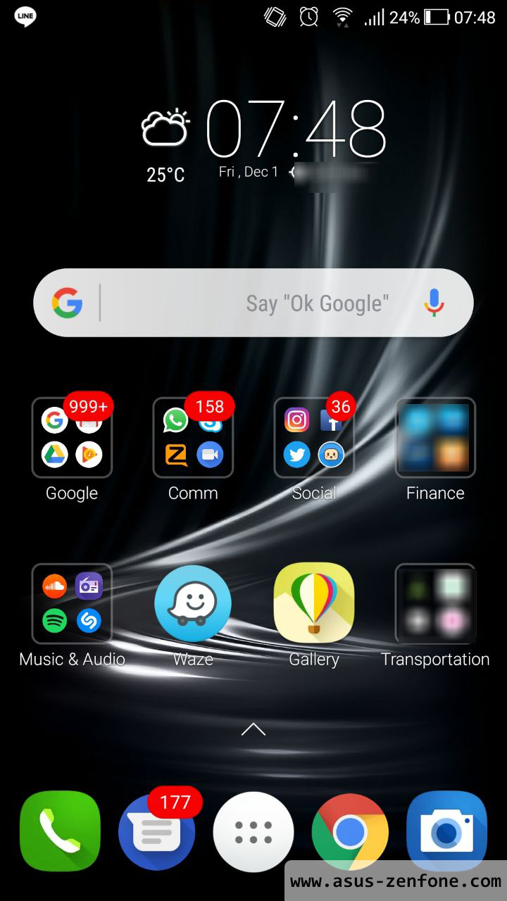 Captura de pantalla del ASUS Zenfone 3 con la nueva skin y Android 8.0 Oreo.