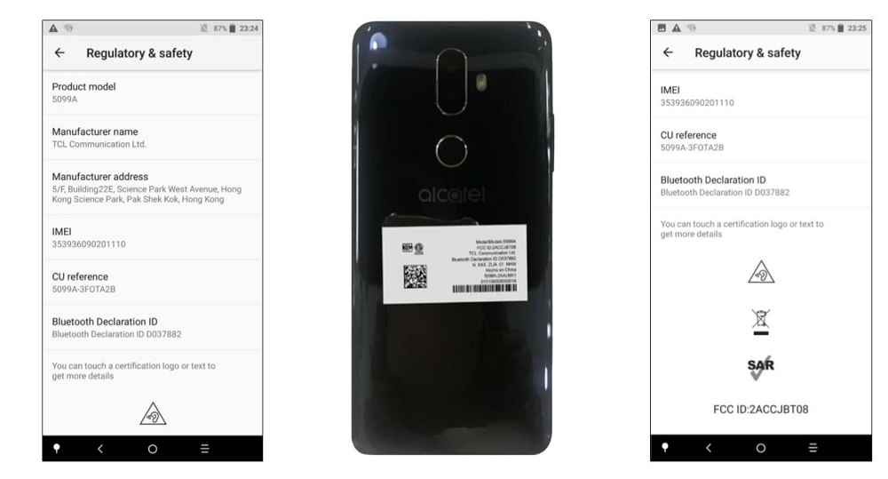 Imágenes oficiales provenientes de la FCC del dorso del Alcatel A3A XL.