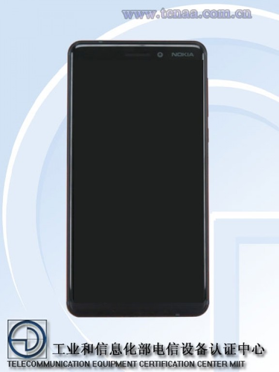 Render oficial publicado por TENAA del frente del Nokia 6 (2018) color negro.