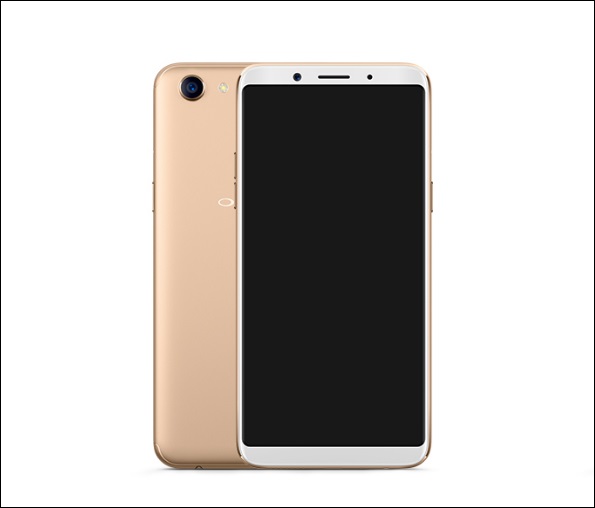 Render oficial del frente y parte del dorso del OPPO A75/A75s en color dorado.