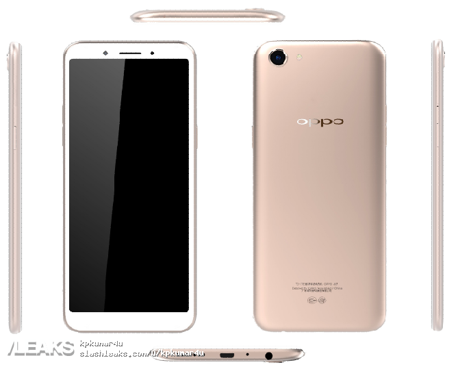 Render filtrado del OPPO A83 mostrando todos sus ángulos.
