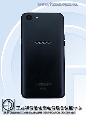 Render oficial de TENAA del dorso del OPPO A83 color negro.