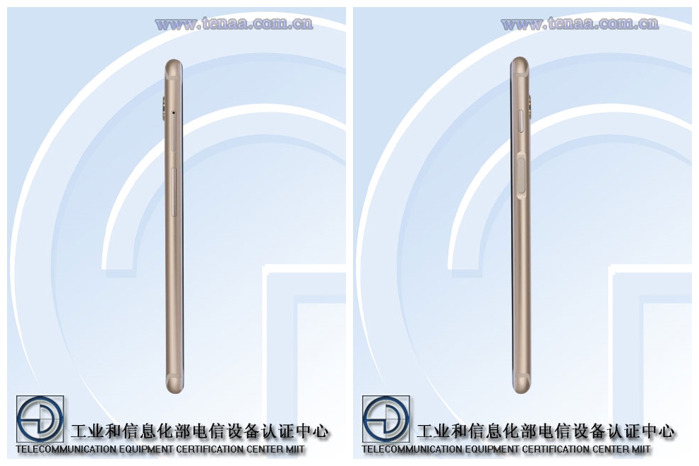 Render oficial de TENAA mostrando ambas aristas laterales del Meizu M6S.