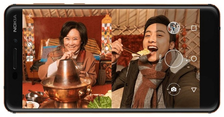 Imagen oficial del Nokia 6 (2018) color negro en posición apaisada.