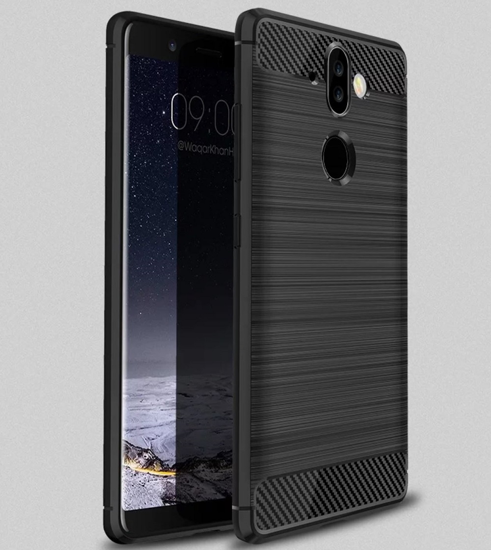 Render filtrado del diseño dorsal y parte del diseño frontal del Nokia 9 con carcasa protectora.