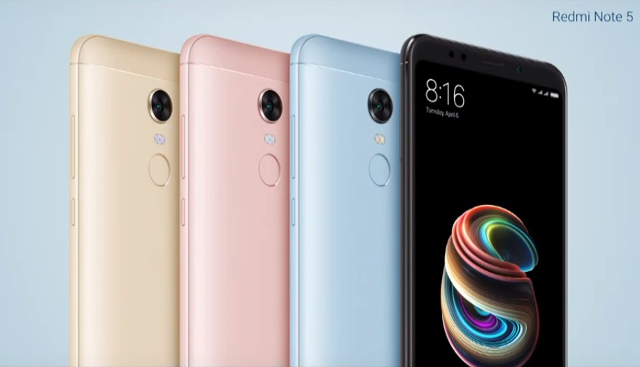 Render publicitario del Redmi Note 5 en sus cuatro variantes de color.