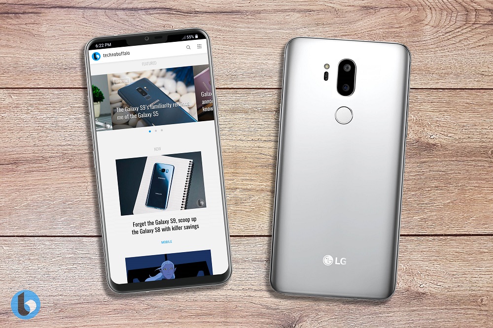 Render conceptual del frente y el dorso del LG "G7" en una variante color plateado.