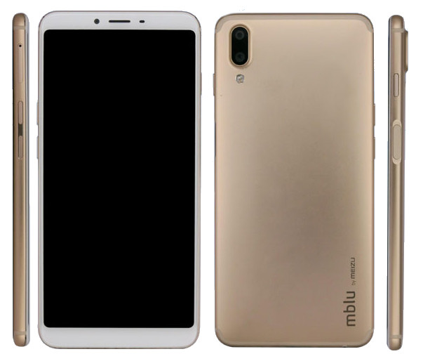 Render filtrado del frente, dorso y aristas Meizu E3 color "Champagne Gold".