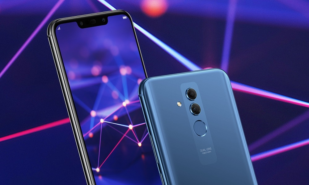 Supuesto render oficial del extremo superior frontal y dorsal del Huawei Mate 20 Lite.