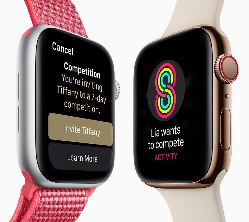 Render oficial del frente del Apple Watch 4 con diferentes mallas.