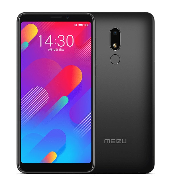Render oficial del frente y dorso del Meizu V8 color negro.