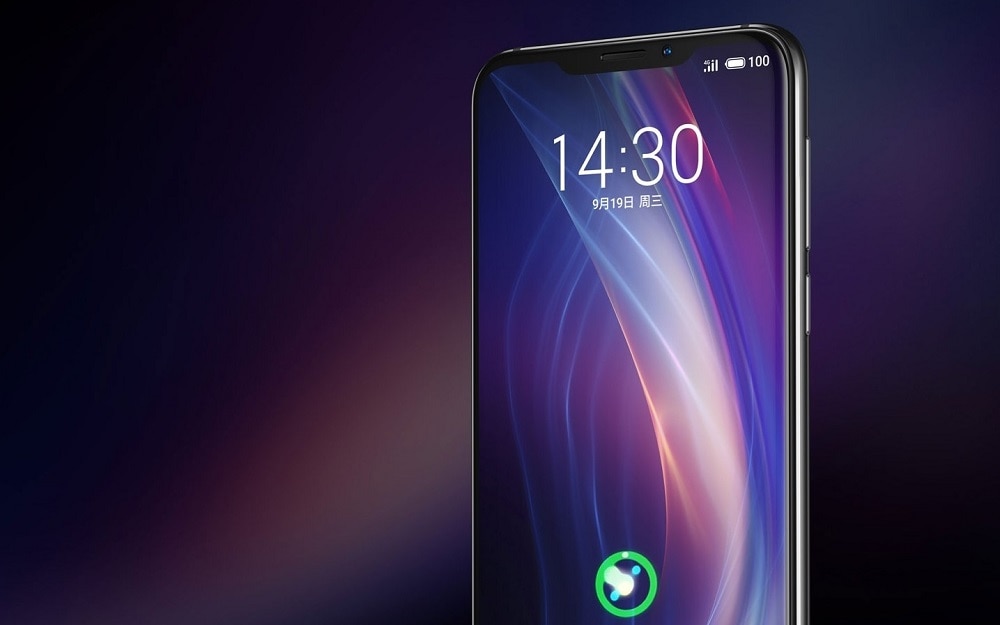 Render oficial del frente casi completo del Meizu X8.