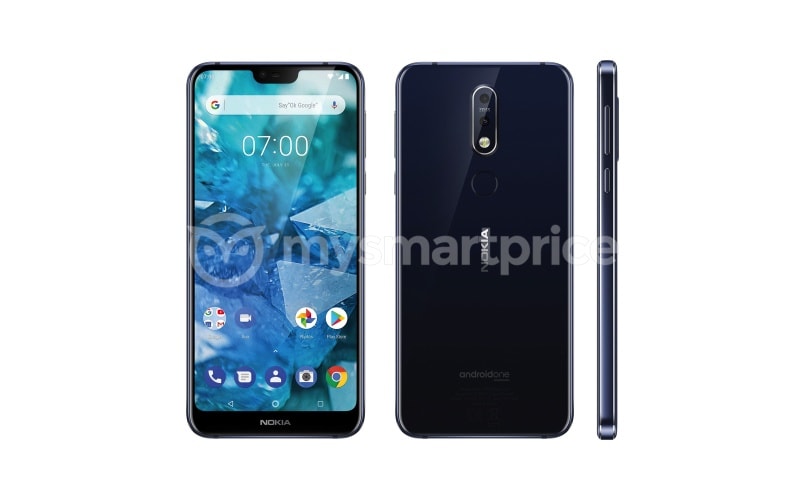 Render filtrado del frente, dorso y arista derecha del Nokia 7.1 Plus/Nokia X7.