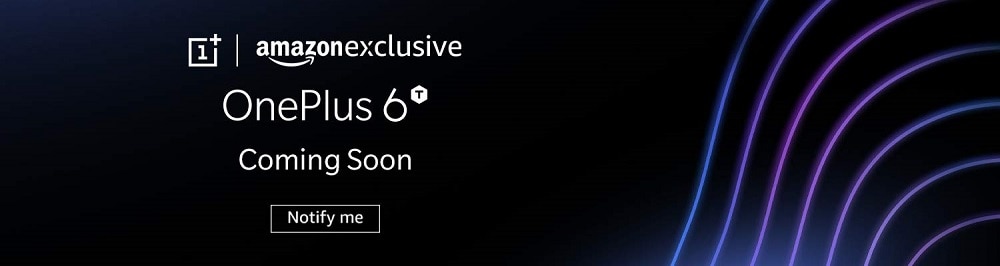 Banner oficial de Amazon India sobre el pronto anuncio exclusivo del OnePlus 6T.