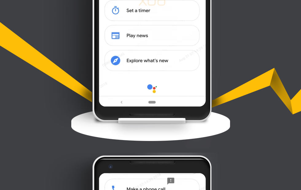 Render filtrado que revela cómo se vería la interfaz Smart Display en el Pixel 3 y Pixel 3 XL.
