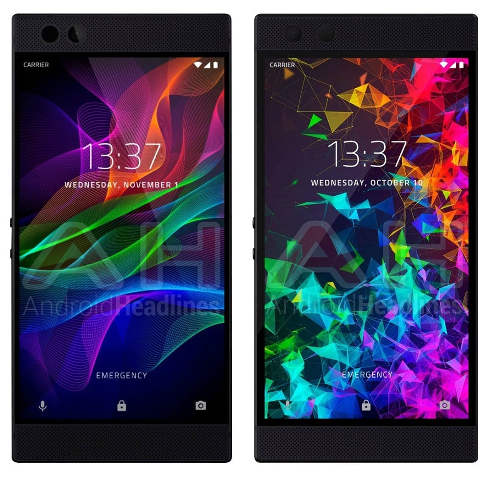 Render comparativo entre el frente del Razer Phone (izquierda) y el del Razer Phone 2 (derecha).