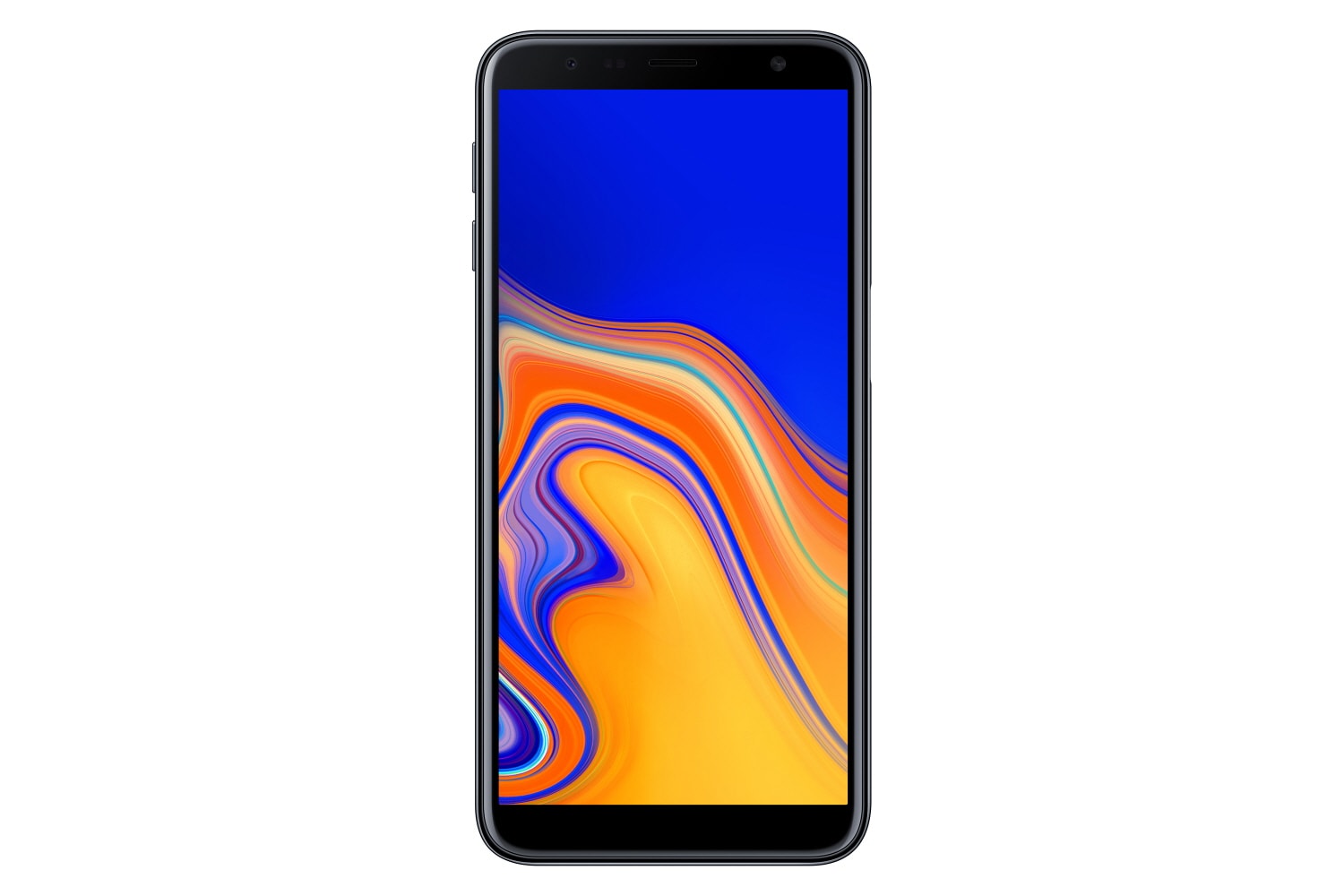 Render oficial del frente del Samsung Galaxy J6+ color negro.