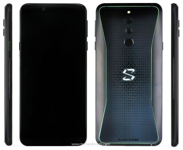 Render filtrado del frente, dorso y aristas laterales del supuesto Xiaomi Black Shark 2.