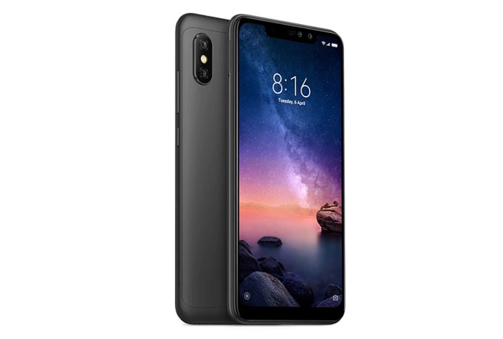 Render oficial del frente y dorso parcial del Xiaomi Redmi Note 6 Pro color negro.