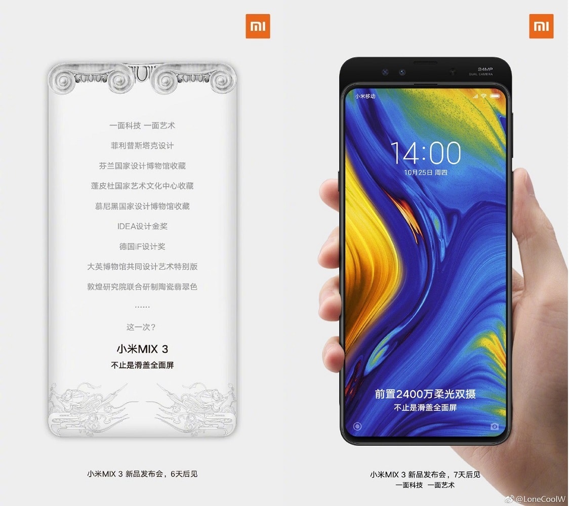 Se confirma que el Xiaomi Mi Mix 3 tendrá dos cámaras duales